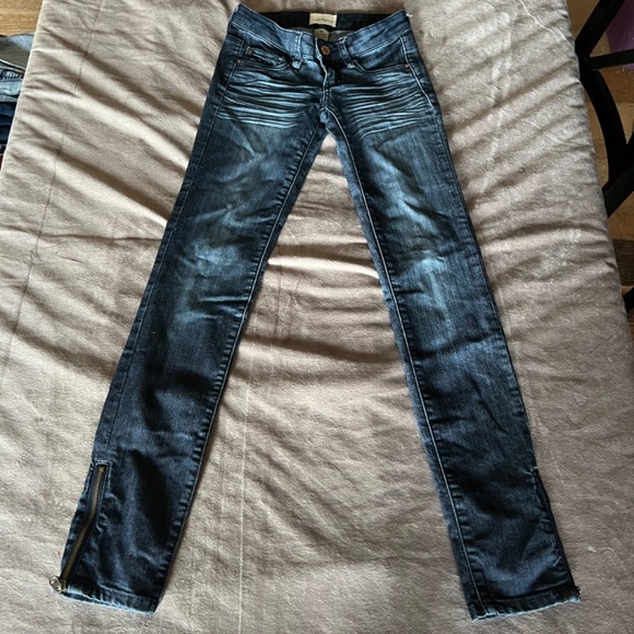 Garage Dark Wash Skinny Denim Jegging W/Brass Ankle Zip Detail - Picture 2 of 4
